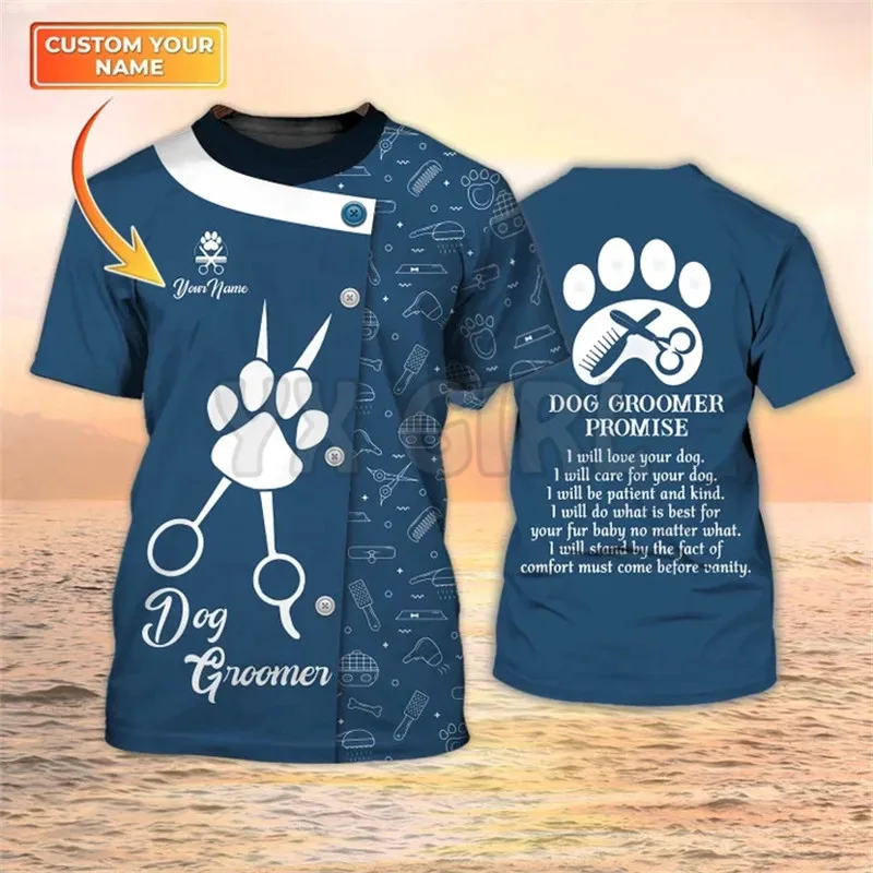 Men Grooming Usa - Sommer-Hundegroomer 3D-T-Shirt: Personalisierte Pflege-Shirts, Tierpflege-Uniform, Hundegroomer-Shirts