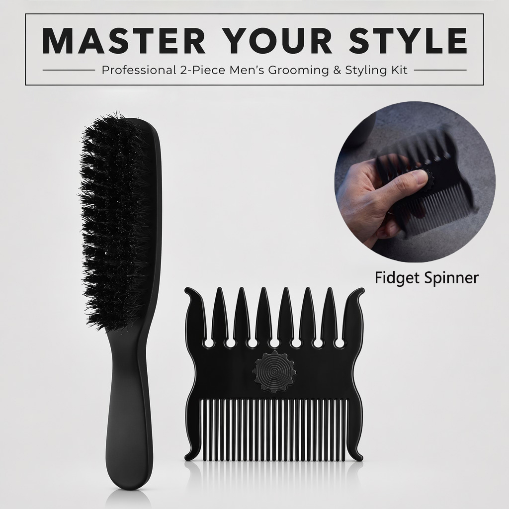 Men'S Grooming Hairstyles - 1/2-teiliges Set Frisurenkamm 360 ° Drehbarer