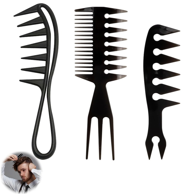 Men'S Grooming Hairstyles - 1/3 Stück breitzinkiger Haarkamm – professionelles